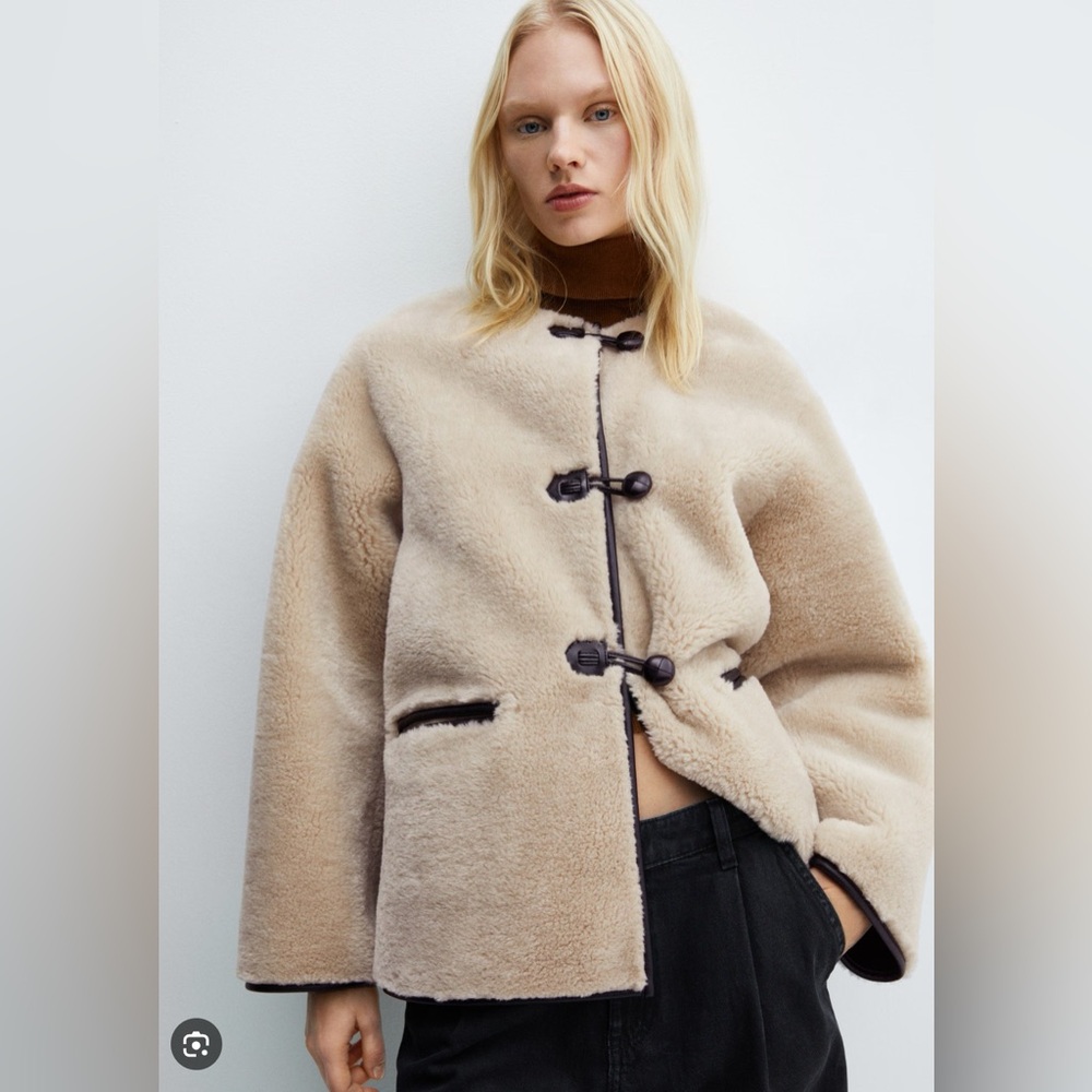 Mango Shearling Fur-Effect Coat with Appliqués